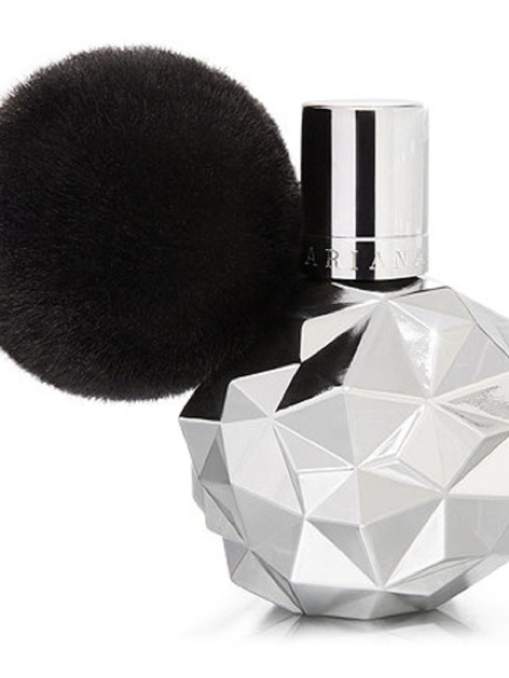 Ariana Grande Metallic Silver Geometric Bottle with Black Pom Pom